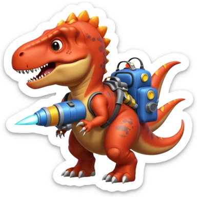 rocket-propelled dinosaur portrait, head and shoulders only, cute T-rex face, rocket pack visible behind shoulders, glowing thrusters, 3D cartoon, mobile game icon style, clean background, no text, no watermark sticker