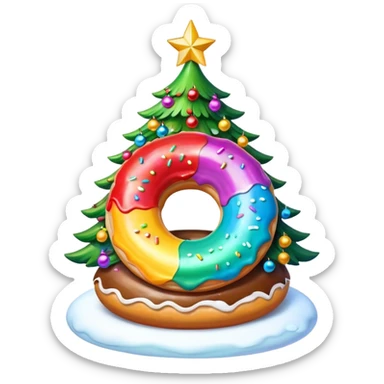 A Christmas tree in rainbow colors with an empty middle like a donut sticker