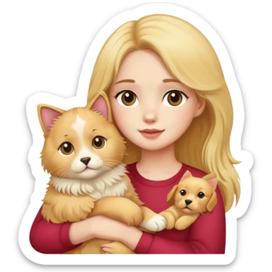 Girl holding a cat and a dog sticker