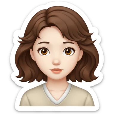 pale girl ,with medium brown wavy hair, brown asian eyes  ab sticker