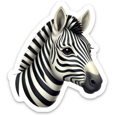 Cinematic Noble Zebra Portrait Emoji, Poised and regal, with a lean, elegant build, a long, graceful equine snout and striking fur of bold black and white stripes, deep-set soulful piercing eyes, Simplified yet sharp and sophisticated features, highly detailed, glowing with a soft, dignified glow, high shine, intelligent and graceful, stylized with an air of savannah chic, focused and attentive, soft glowing outline, capturing the essence of a watchful and confident equine that feels as though it could gallop out of the screen with effortless authority! sticker