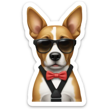 Dog with sunglasses and wearing suspenders  sticker