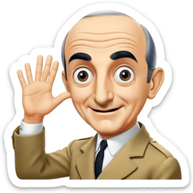 Icon for Comedy Movie: A vintage movie poster-style design with a humorous scene—Louis de Funès in his iconic comedic pose, exaggerated facial expression, and wide-open eyes. Include a slapstick element like falling over or interacting with a funny prop. Retro cinematic feel. Transparent background. sticker