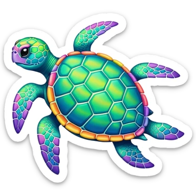 Kawaii pastel neon rainbow bedazzled sea turtle  sticker