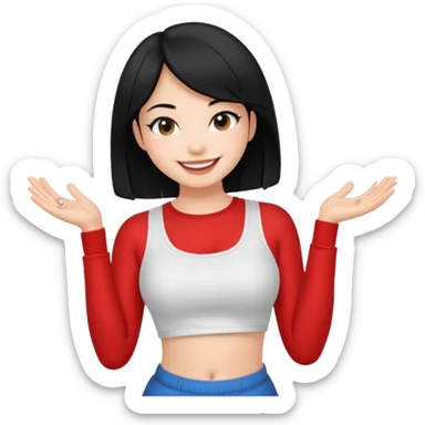 a black hair cute girl with white skin and Extreme Plung Crop Top. sticker