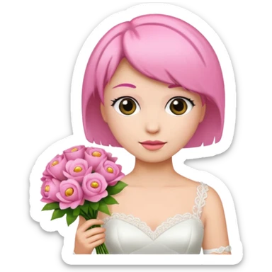 pink short haired bride with bouqet sticker