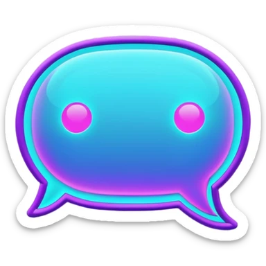 futuristic minimalistic glowing chat bubble icon, purple and cyan neon lines, dark background, digital communication style, 1:1 aspect ratio, no face sticker
