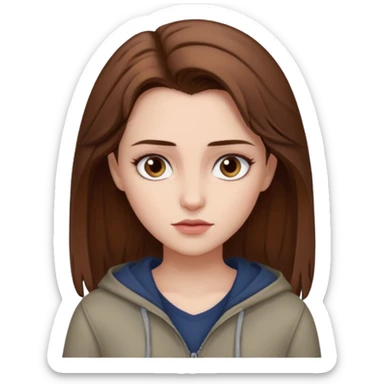 Bella from Twilight emoji, neutral expression, brown hair, casual clothes sticker