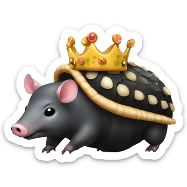 Black chubby round armadillo pig panda centipede armadillo wearing a crown sticker