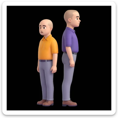 Carl from Sling Blade, serious expression, recognizable features, chin sticking out, slouching posture, no glasses, shirt with collar, three-quarter face angle, entire body visible, standing, head sticking forward, emoji style sticker