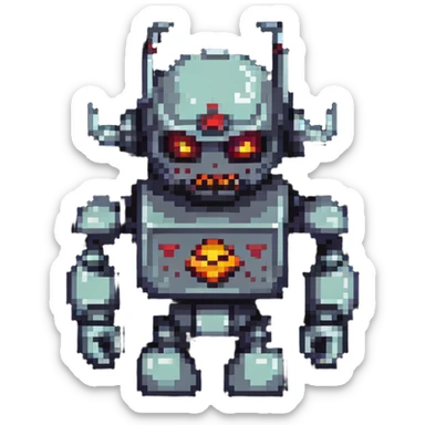 8-bit evil robot villain with angry expression sticker