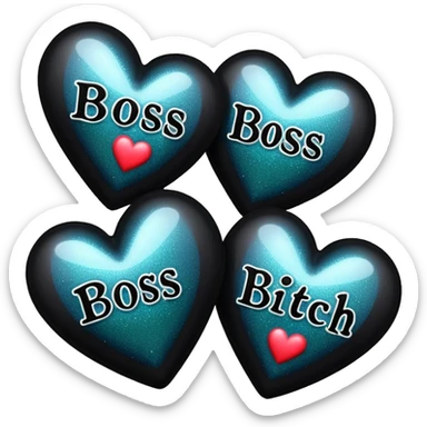 Black Hearts and crowns with glitter and the words boss bitch sticker