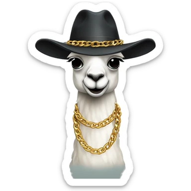 A Llama wearing a fedora and a heavy gold chain lke a gangsta sticker
