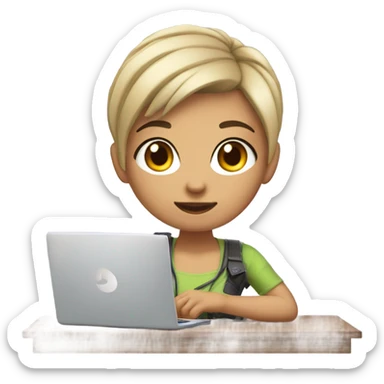 a pretty gamer girl with a pixie hair cut (light skin) playing on computer  sticker