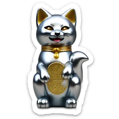 fully chrome fox statue in the form of maneki neko sticker