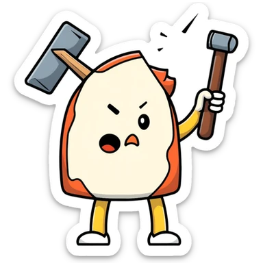 cartoon sticker of a head with a hammer hitting it, expressive face sticker
