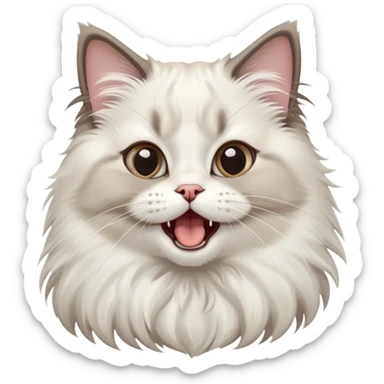 cinematic-adorable-big-eyed-fluffy-ragdoll-cat-portrait-emoji,-head-tilted-playfully-with-a-cute,-exaggerated-yawn,-white and grey fur,-simplified-yet-irresistibly-cute-features sticker