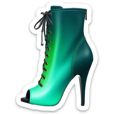 Realistic isolated top front view of a pair of dark teal,lime green,mint green and emerald green ombre high heel peep toe ankle bootie boots. sticker