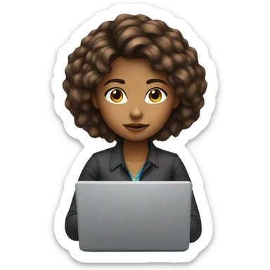 Medium hair light skin  Brown girl, computer science intern with a coding laptop  sticker