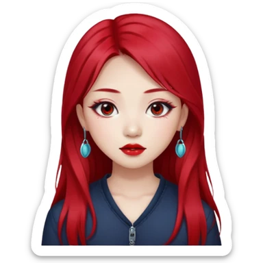 pretty girl asian, red cherry long hair,makeup grunge,Eyebrow and lip piercing sticker