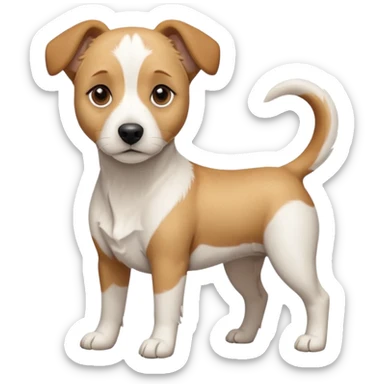 a full body facing front on of a buff white beagle cross jack russell terrier looking dog the size of a kelpie with light brown long ears resting on its face and a light brown patch above one eye and a large snout. the rest of the dog is completely white.  sticker