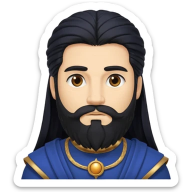 Saturn, Time God from Rome Mythology with long black hair and beard, black and dark blue outfit, light tan skin sticker