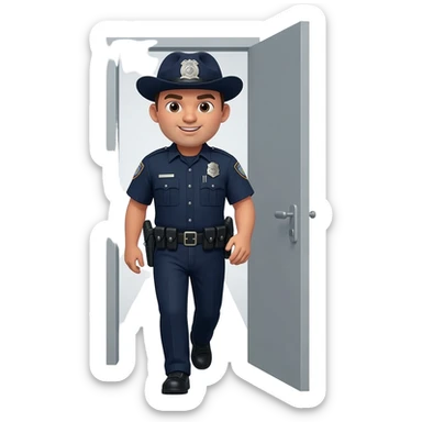 cop walking through grey door sticker