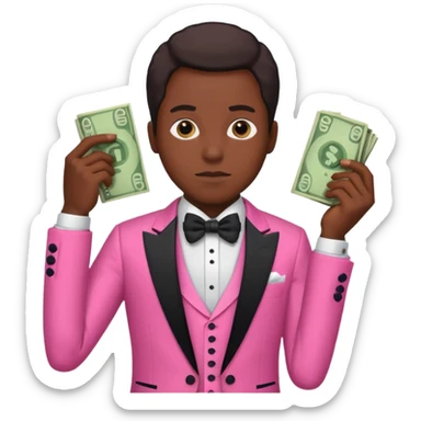 ambitious thinking about money, black person, pink tuxedo sticker