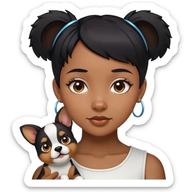 black girl with short black hair with puppy ears  sticker