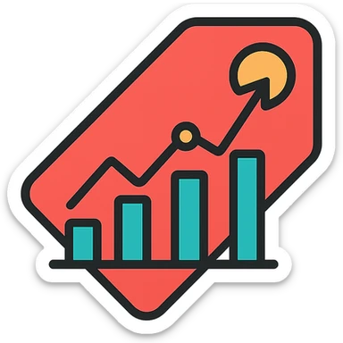 icon combining sale and statistics, price tag with chart overlay, clean modern icon style sticker