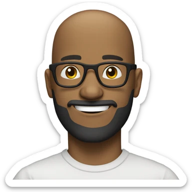 show head sideway   of Bald- black man-with-glasses-with scruffy -beard in t shirt smiling sticker