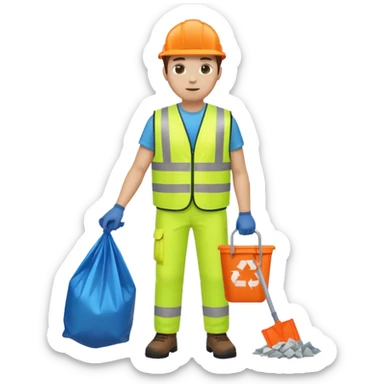 waste-management, neon safety vest, trash picker, cleaning up trash, full body sticker