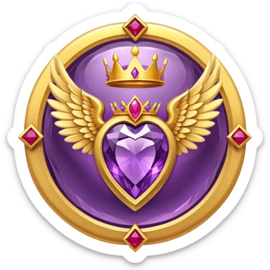 Big round amethyst with triangle rubby inside stone award-in-frame-decorated-with-big-golden-angel--wings and crown sticker