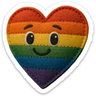 rainbow pride heart with bold rainbow outline, plush portrait style, retro sticker style combined, no text sticker