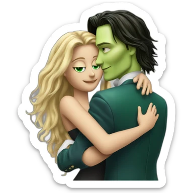 Johnny Depp dance hugging blond woman with green eyes amd very very very long hair sticker