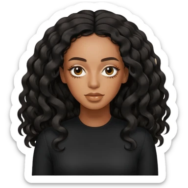 Solange with black long wavy hair, black outfit sticker