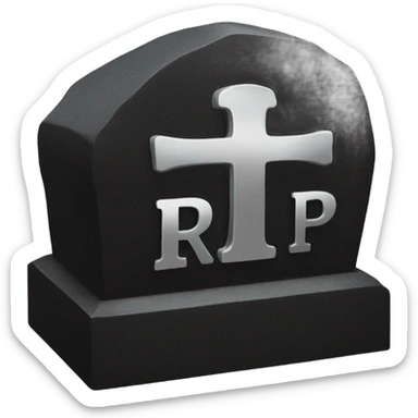a black grave with the inscription R i P in silver sticker