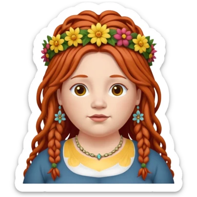 fat redhead woman with dreadlocked hair and floral tiara sticker