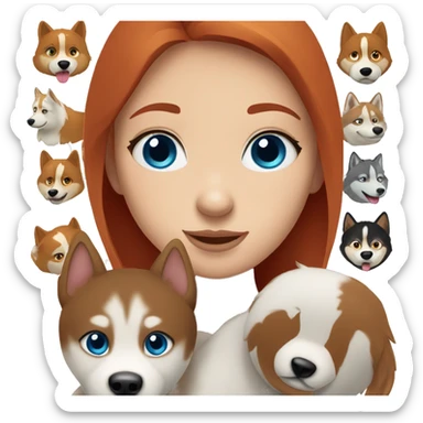 straight red haired girl holding a blue colored eyes husky sticker