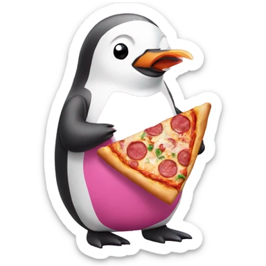 Pink penguin eating pizza sticker
