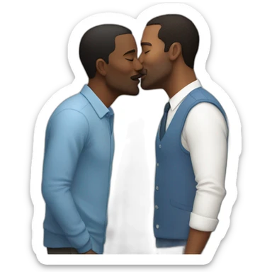 50 years old white bold guy kisses a 50 years old black bold  guy sticker