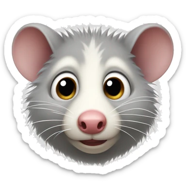 A detailed emoji of an opossum's face, showing sadness with a tear dropping from its left eye. sticker