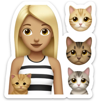 Blonde girl with two black and brown striped cats sticker