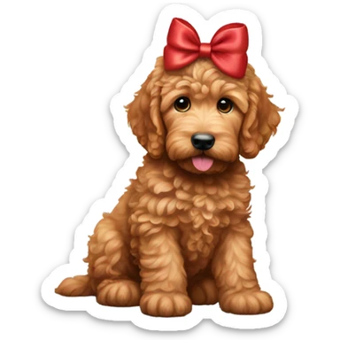 Red goldendoodle puppy bow on head sticker
