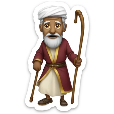Old sultan walking with help of walking stick  sticker