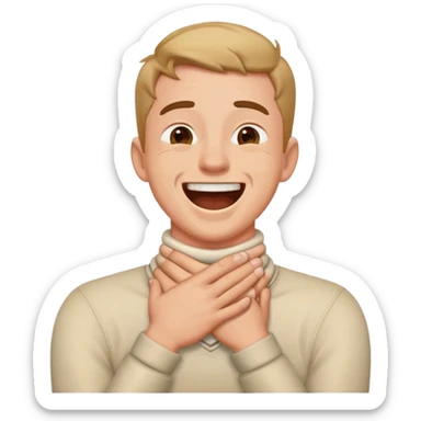 A guy chocking himself with his hands around his neck laughing  sticker