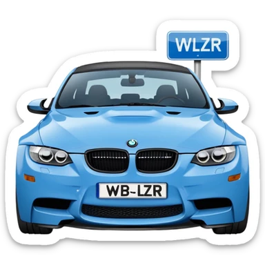 Make me an emoji with a blue bmw M3 and some kind of sign that says ‘W LZR’ sticker