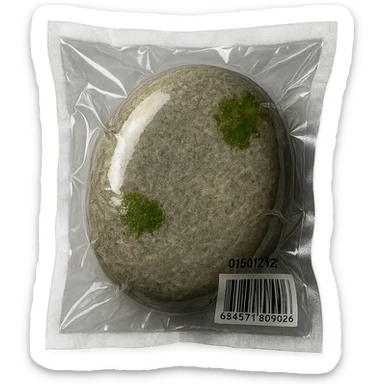 large smooth stone with a few moss spots, glossy sticker