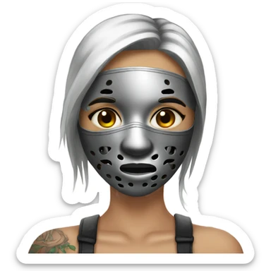 mysterious girl with tattoo wearing a metal face mask sticker