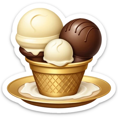 Ice cream 2 balls in a beige and gold plate sticker